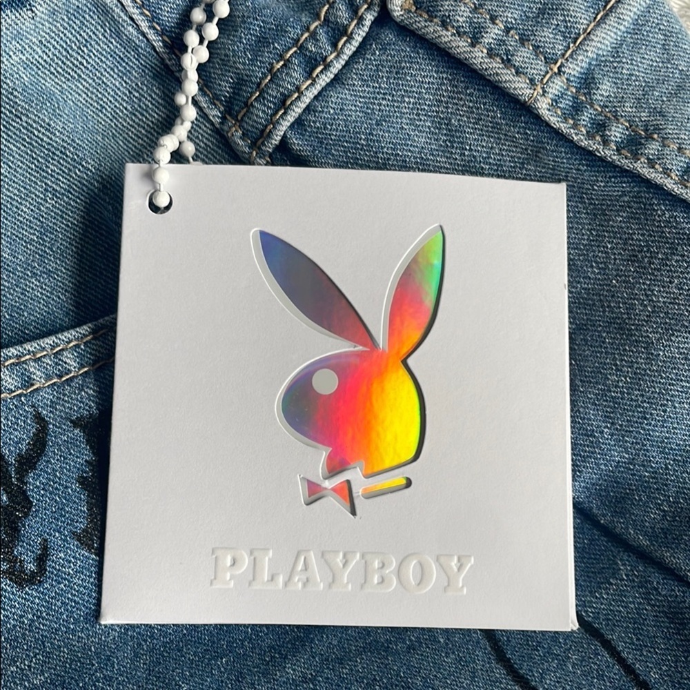Playboy Women's Blue Graphic Baggy Jeans Sz 9 - Picture 7 of 12